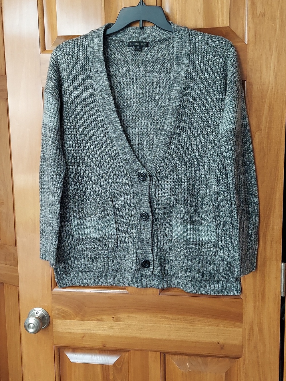 Double Zero Gray Ribbed V-Neck Button Cardigan, Size Medium, Like New